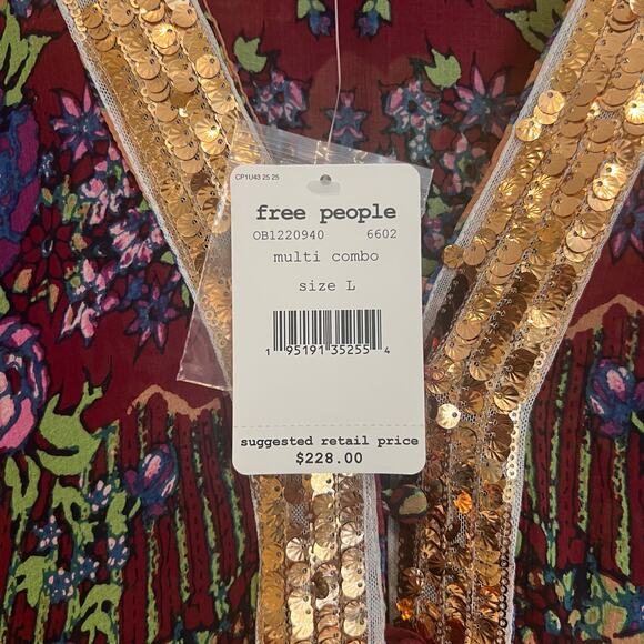 NWT Free People One Fine Day Maxi Duster Kimono Large Sheer Sequin Tiered Dress - Picture 6 of 8